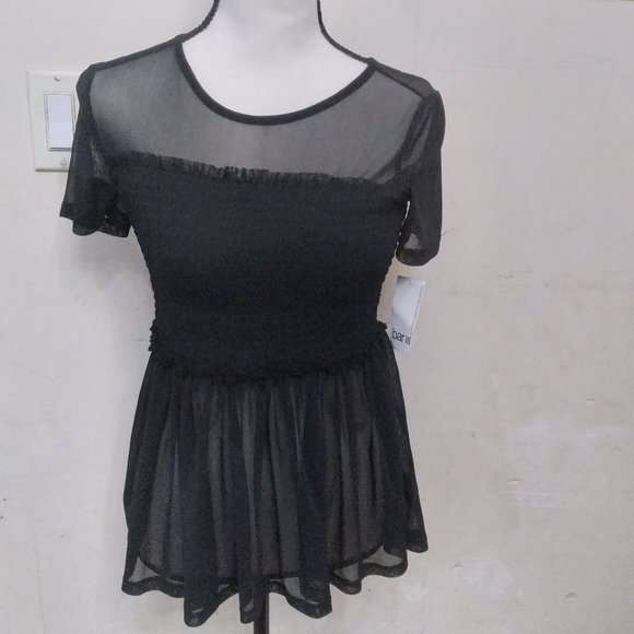 Bar III sheer black smocked peplum top size S NWT - Picture 1 of 4